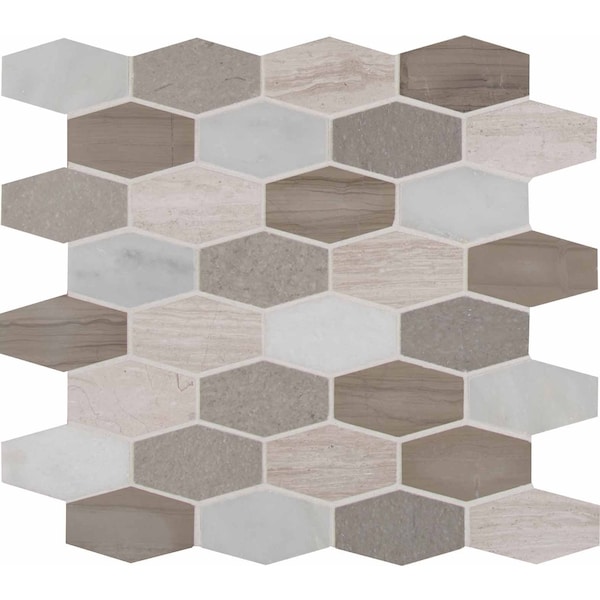 Bellagio Blend Elongated Hexagon 12 In. X 12 In. X 10 Mm Honed Marble Mesh-Mounted Mosaic Tile, 10PK